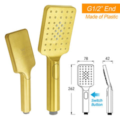 Brushed Gold Square Shower 10" Large Rain Head Handheld Silde Rail Arm 2in1 Set