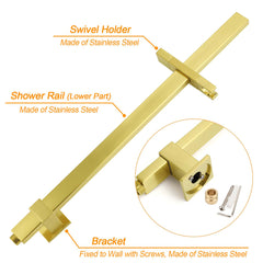 WELS Brushed Gold Square Shower 12" Large Rain Head Handheld Silde Rail Arm 2in1 Set