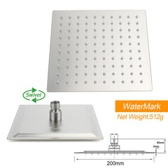 Brushed Nickel Square Twin Shower Set 8" Rain Head 3 Modes Handheld Silding Rail Mixer
