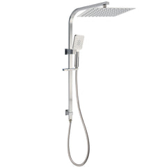 Brushed Nickel Square 2in1 Shower Set Large 12" Rain Head 3 Modes Handheld Silding Rail Arm