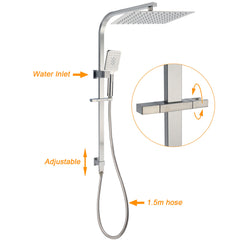 Brushed Nickel Square 2in1 Shower Set Large 12" Rain Head 3 Modes Handheld Silding Rail Arm
