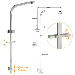 Brushed Nickel Square 2in1 Shower Set Large 12" Rain Head 3 Modes Handheld Silding Rail Arm