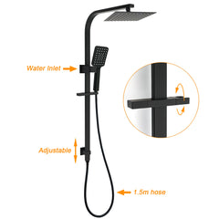 Matt Black Square Twin Shower Set 8" Rain Head 3 Modes Handheld Silde Rail Arm + Taps