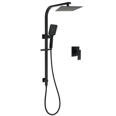 Matt Black Square Twin Shower Set 8" Rain Head 3 Modes Handheld Silde Rail Arm + Mixer