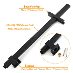WELS Matt Black Dual Shower Set Large 16" Rainfall Head 3 Modes Handheld Silding Rail Combo Mixer