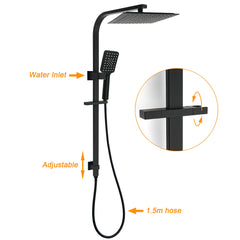 Matt Black Square Twin Shower 10" Rain Head 3 Modes Handheld Silde Rail Arm Mixer Set