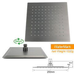 WELS Gun Metal Double Square Shower Head Set 10" Rain Handheld Sliding Rail Diverter Wall Mixer