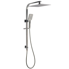 WELS Gun Metal Double Square Shower Head Set 12" Rain Handheld Sliding Rail 2 Way Switch