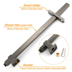 WELS Gun Metal Double Square Shower Head Set 12" Rain Handheld Sliding Rail 2 Way Switch