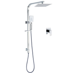 Chrome Twin Square Shower Set 8" Rain Shower Head 3 Function Handheld Rail Arm Mixer