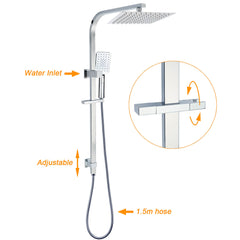 WELS Chrome 8" Twin Square Shower Set Rain Head 3 Modes Handheld Sliding Rail + Taps