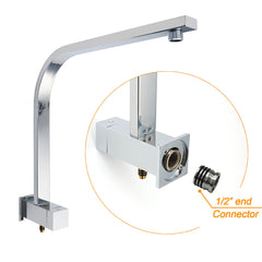Chrome Dual Square Shower Set 12" Rain Shower Head 3 Function Handheld Rail Arm Mixer