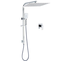 Chrome Dual Square Shower Set 16" Rain Shower Head 3 Function Handheld Rail Arm Mixer