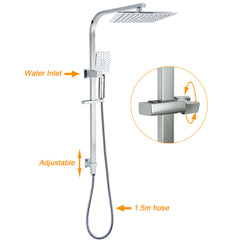 WELS 2 in 1 Square Shower Head Set 10" Rain Handheld Sliding Rail Arm Wall Double Taps