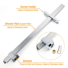 WELS 2 in 1 Square Shower Head Set 10" Rain Handheld Sliding Rail Arm Wall Double Taps