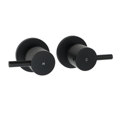 Watermark Black 1/4 Turn Twin Shower Taps Hot Cold Round Set Bath Vanity Mixer