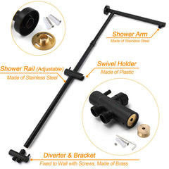 WELS Matt Black 2in1 Shower 8" Round Head Set Sliding Rail 3 Mode Handheld + Twin Taps