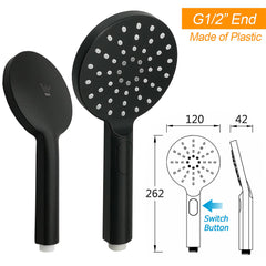 Matt Black Round Dual Shower Set 10" Rain Head 3 Mode Handheld Sliding Rail Arm Twin Taps