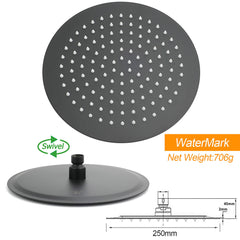 Matt Black 2in1 Round Shower 10" Rain Head 3 Mode Handheld Sliding Rail Diverter Mixer Set