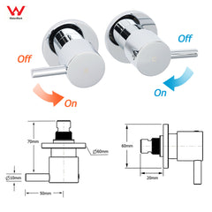 WELS Chrome Round 8" Thin Rainfall Head Handheld Sliding Rail Arm 2in1 Shower Twin Taps Set
