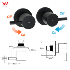 WELS Matt Black Twin Shower 8" Round Head Set Sliding Rail 3 Mode Handheld + Taps