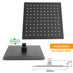 Matt Black 2in1 Set 8" Square Thin Shower Head Handheld Adjustable Silding Rail Twin Taps
