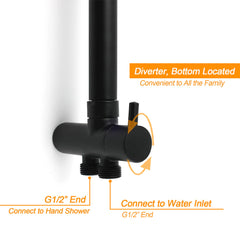 WELS Matt Black Dual Shower Large 12" Square Head Handheld Adjustable Silding Rail Set