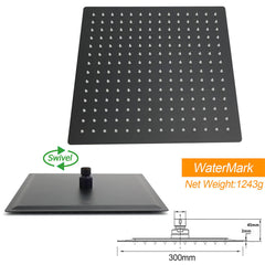 Matt Black Dual Shower Large 12" Square Head Handheld Adjustable Silde Rail Set Mixer