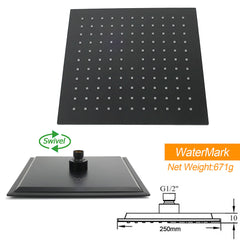 WELS Matt Black 10" Rain Shower Head 3 Mode Handheld Gooseneck Arm Diverter 2in1 Set Taps