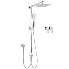 Square 8" Rain Shower Head 3 Mode Handheld Sliding Rail Arm 2 IN 1 Set Twin Taps
