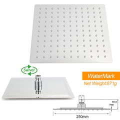 Chrome Square 10" Twin Shower Head Handheld Sliding Rail Set Wall Inlet Diverter