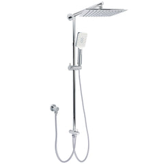 WELS Chrome Square 10" Rain Shower Head 3 Function Handheld Sliding Rail Wall Arm Set