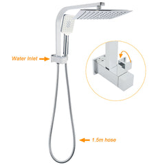 WELS Dual Square Shower Head 3 Mode Handheld Diverter Wall Arm 10" Rain Set