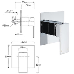 WELS Twin Square 10" Rain Shower Head 3 Mode Handheld Diverter Wall Arm Mixer Set