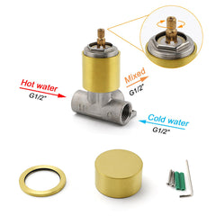 Brushed Gold Round Knob Turn Shower Hot Cold Mixer Tap Valve Ceramic Cartridge