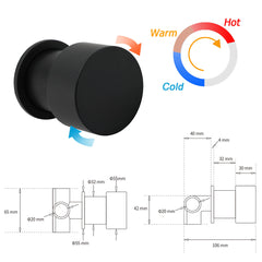 Matt Black Round Knob Concealed Shower Mixer Valve Hot Cold Water Switch Tap Kit