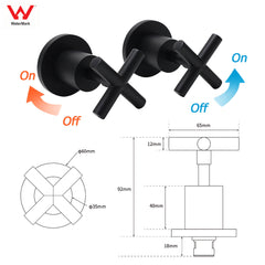 Matt Black 1/4 Turn Twin Taps Hot Cold Water Control Mixer For Bath Spout Shower