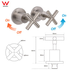 Brushed Nickel 1/4 Turn Twin Shower Taps Set Hot Cold Water Control Vanity Mixer