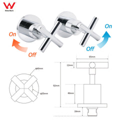Mirror Chrome 1/4 Turn Twin Taps Hot Cold Water Control Mixer For Bath Spout Set