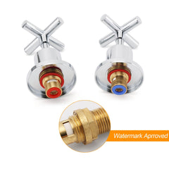 Mirror Chrome 1/4 Turn Twin Taps Hot Cold Water Control Mixer For Bath Spout Set