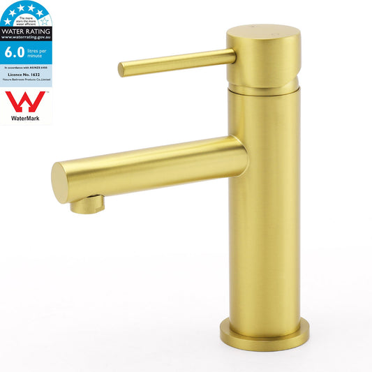 Brushed Gold Round Bathroom Basin Mixer Laundry Vanity Sink Faucet Lever Tapware