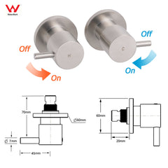 Brushed Nickel Wall Mounted 1/4 Turn Twin Shower Taps Set Hot Cold Water Valve