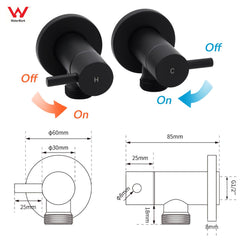Black Washing Machine 1/4 Turn Twin Taps Laundry Room Hot Cold Water Wall Set