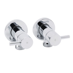 Chrome Round Wall Mounted 1/4 Turn Hot Cold Tap Pair Set For Washing Machine