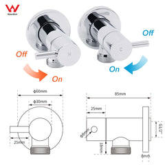 Chrome Round Wall Mounted 1/4 Turn Hot Cold Tap Pair Set For Washing Machine