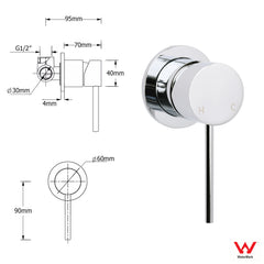 Bathroom Chrome Round Pin Lever Handle Hot Cold Water Tapware Shower Mixer Valve