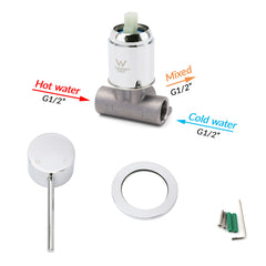 Bathroom Chrome Round Pin Lever Handle Hot Cold Water Tapware Shower Mixer Valve