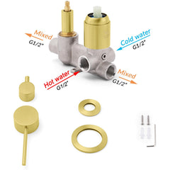 Concealed Round Brushed Gold Wall Shower Mixer 2 Way Diverter Valve For Bathroom