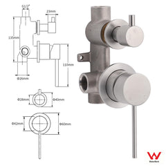 Brushed Nickel Round Bathroom Small Face Shower Mixer 2 Way Diverter Switch Set