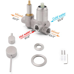 Brushed Nickel Round Bathroom Small Face Shower Mixer 2 Way Diverter Switch Set